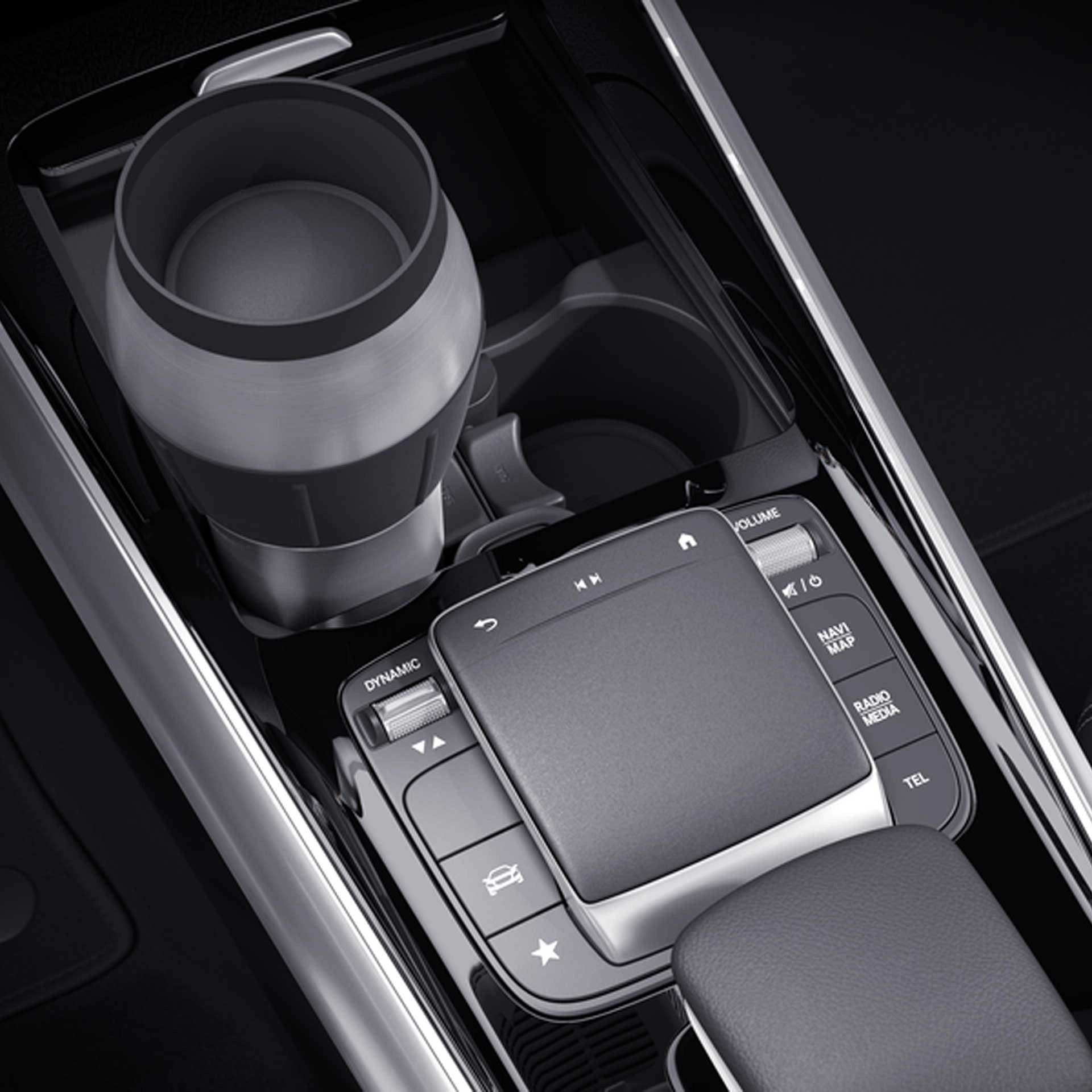 Mercedes-Benz Getränkehalter Mittelkonsole für Fahrzeuge mit DCT-Getriebe und Ablagefach mit Rollo