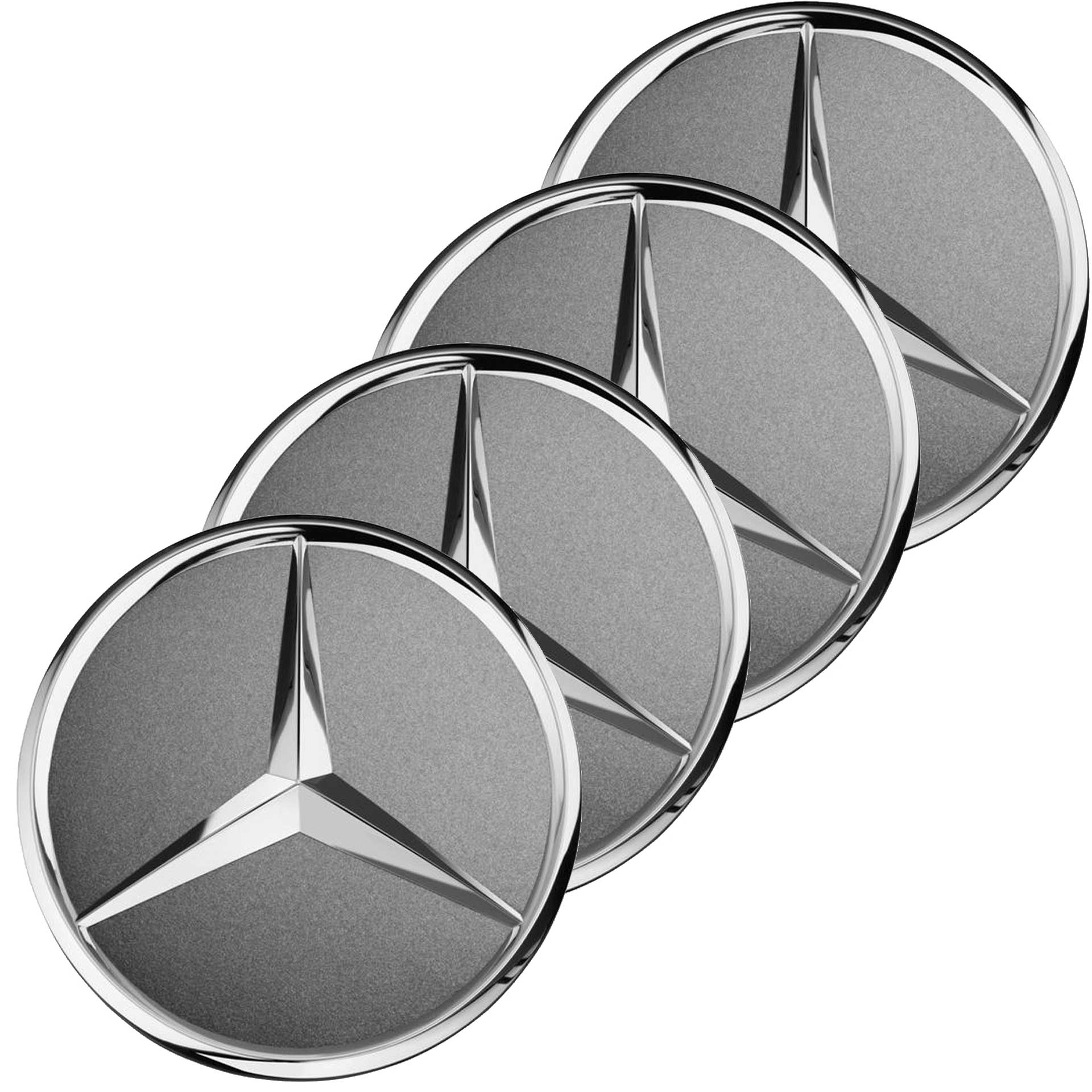 4-teiliges Set Mercedes-Benz Radnabenabdeckung Stern erhaben grau für Durchmesser 66.8 mm A00040038007756