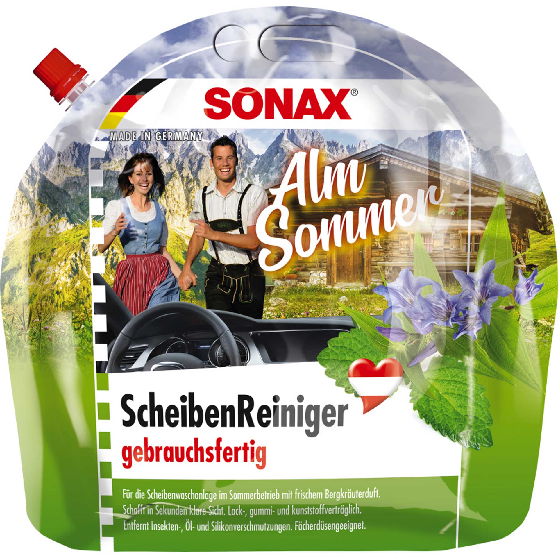 Sonax ScheibenReiniger Alm Sommer gebrauchsfertig 3 l Standbodenbeutel 03224410
