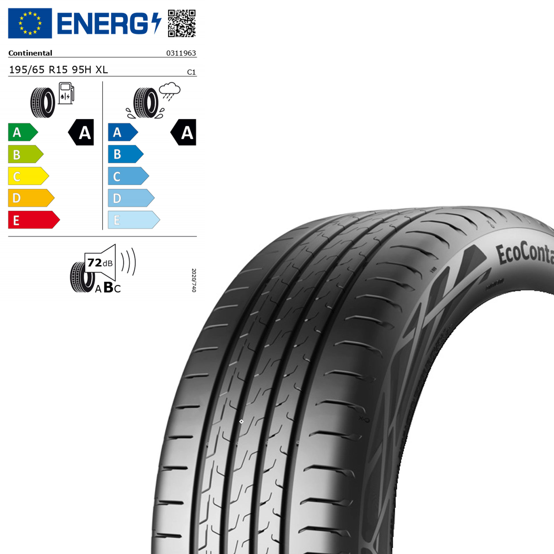 195/65 R15 95H XL Continental EcoContact 6 Sommerreifen Q44004110033A