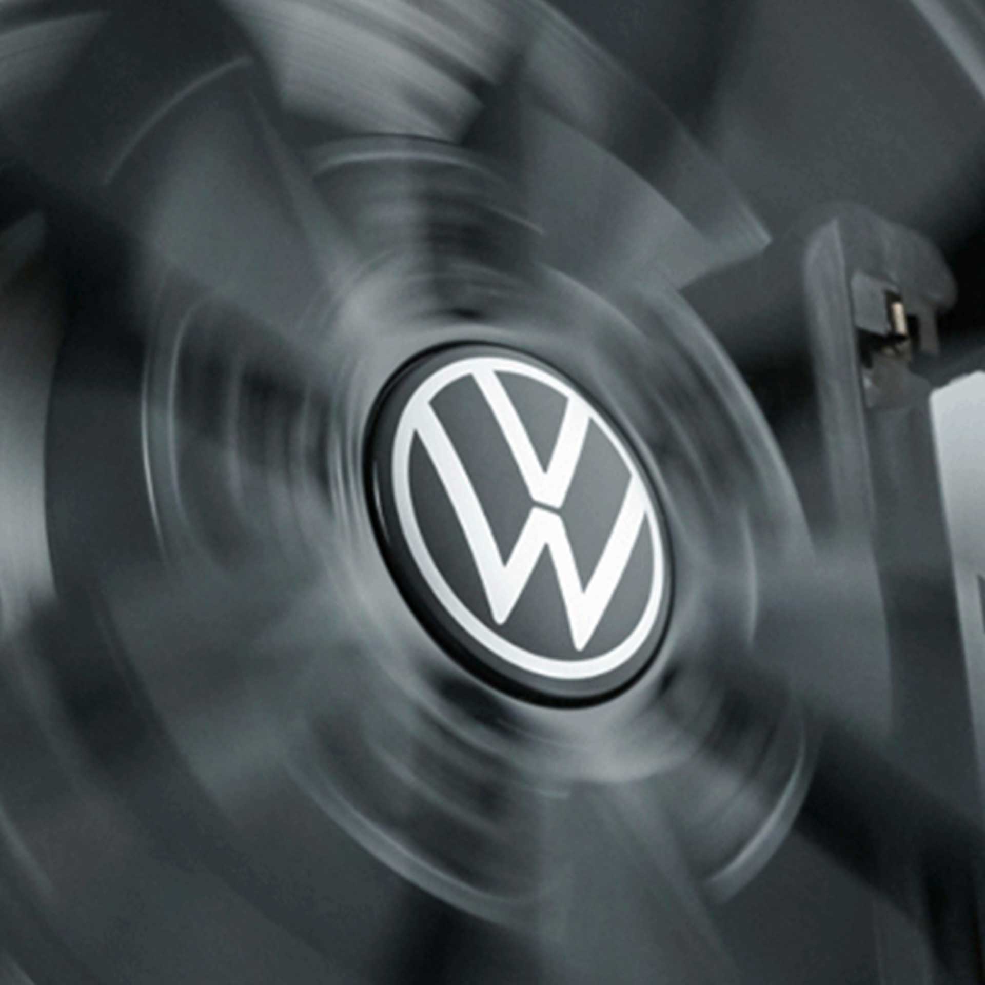 Volkswagen feststehende Radnabendeckel dynamische Spinnerfunktion New Volkswagen Logo
