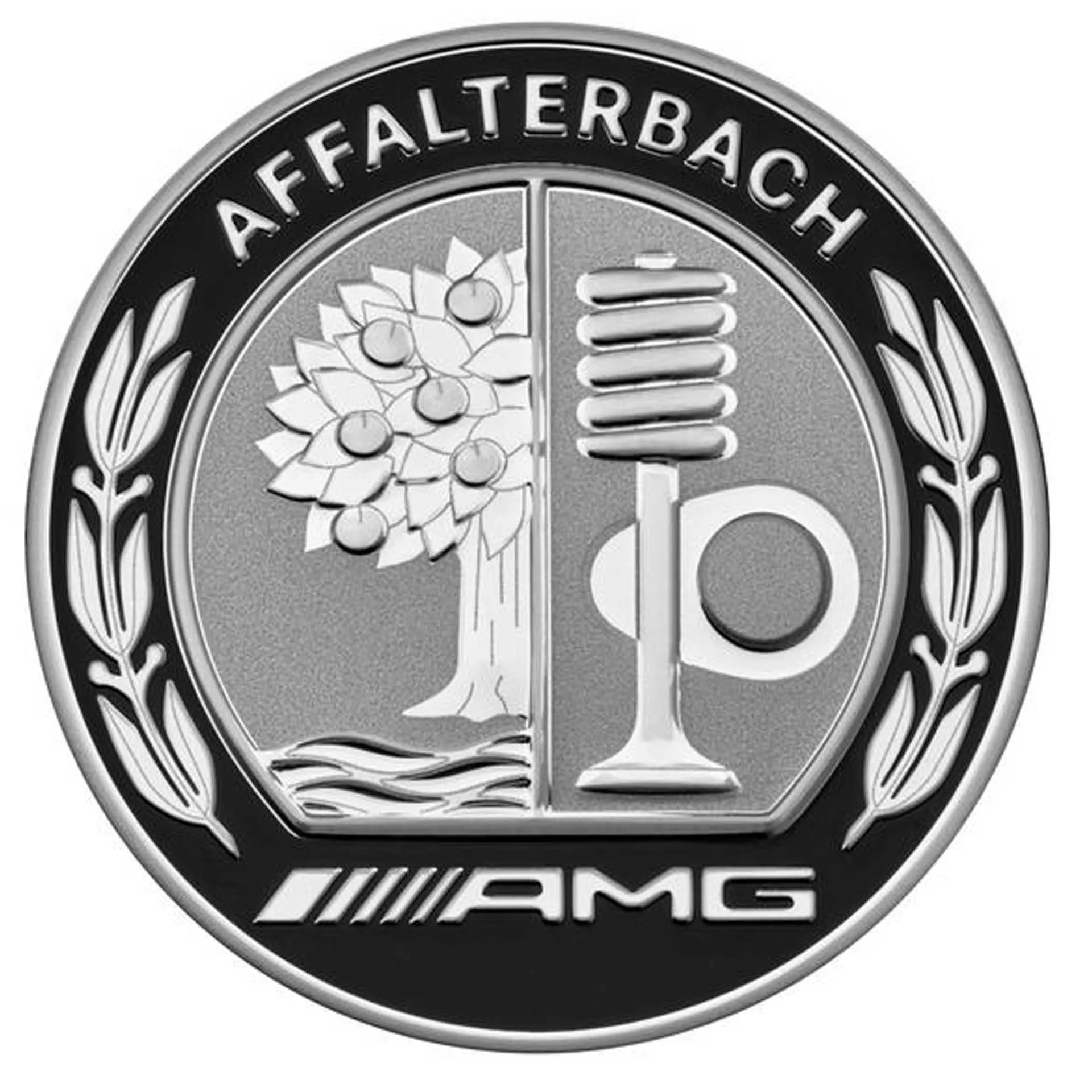 Mercedes-AMG Radnabendeckel mit AMG Wappen silber / schwarz Radnabenabdeckung A0004005200